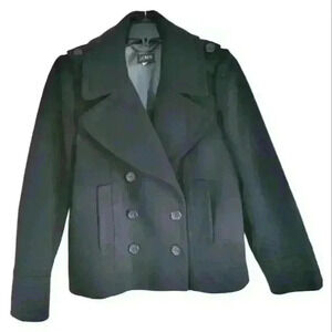 J.Crew Womens 100 % Wool Black Double Breasted Lined Peacoat Size 8P.